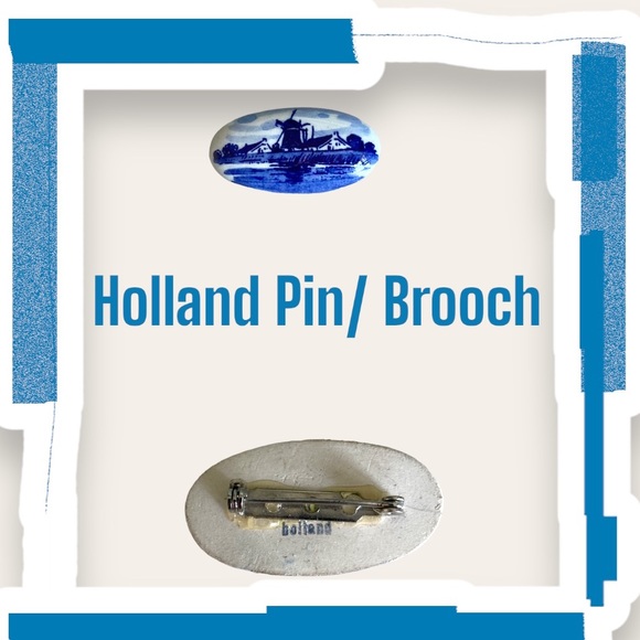 Oval Vintage Blue Delft Holland Windmill Brooch/ Pin 🧷Bundle & Save - Picture 1 of 4